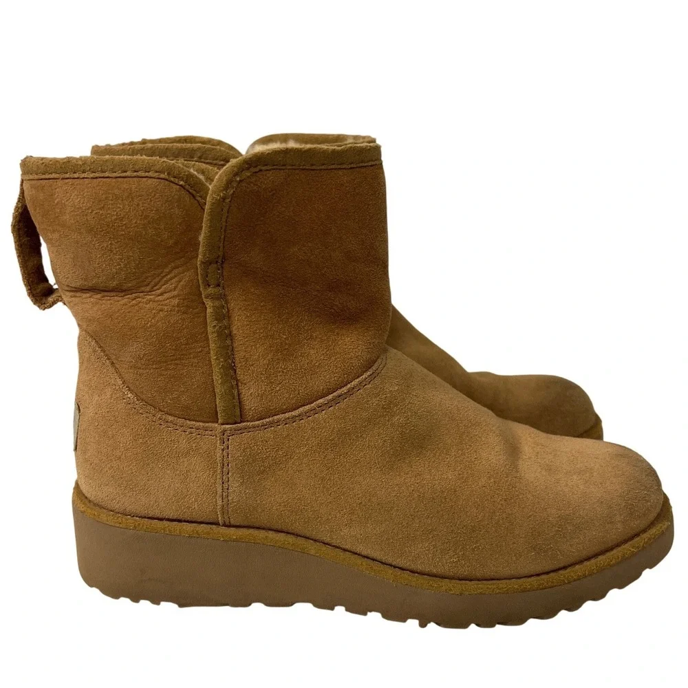 UGG Size 6 Kristen Cherokee Tan‎ Water Resistant Wedge Short Boots Comfort Boho